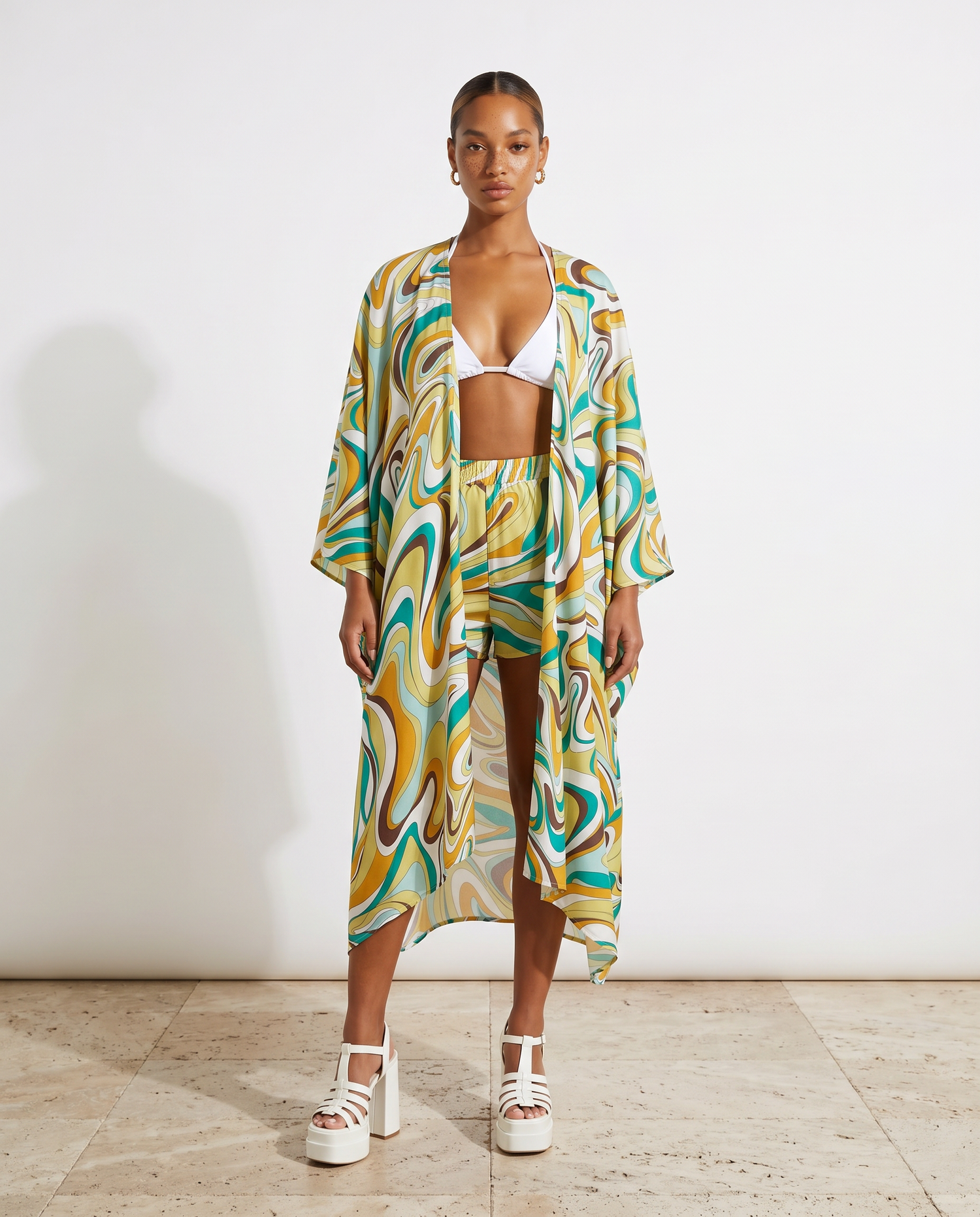 Abstract Pattern Cardigan & Shorts Set