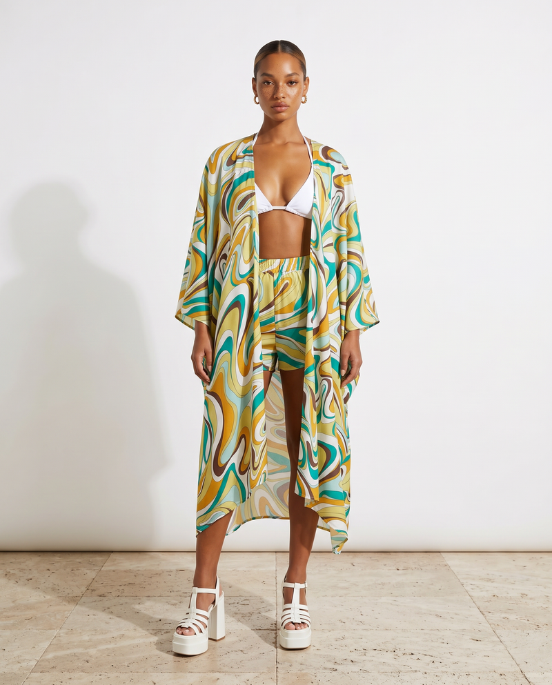 Abstract Pattern Cardigan & Shorts Set