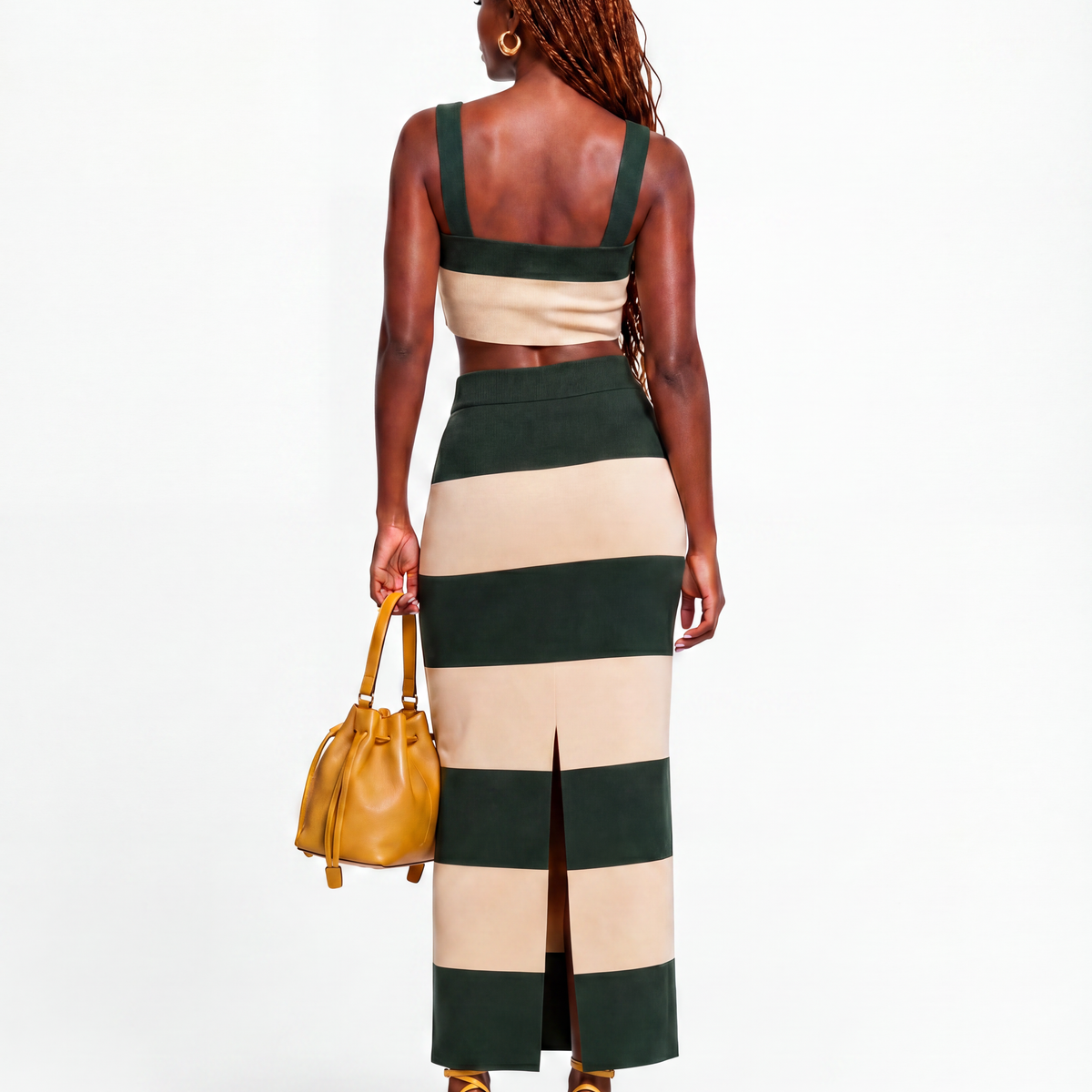 Stripe Color Knit Maxi Skirt Set