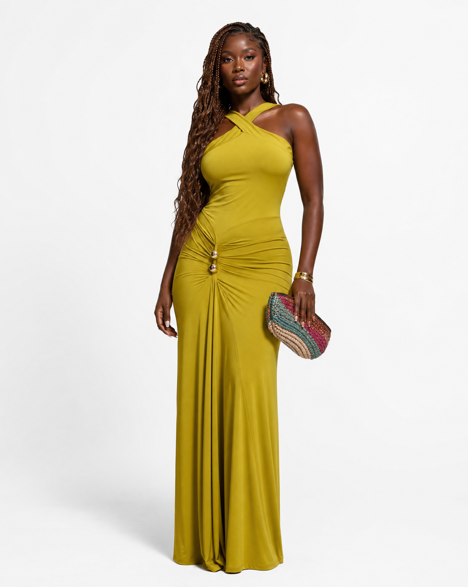 Mock Neck Drape Maxi Dress
