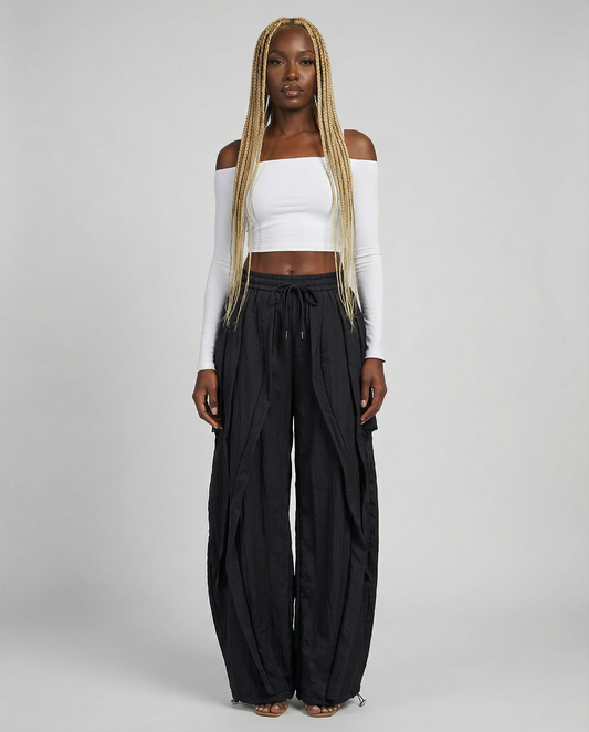 Black Wide Leg Drawstring Pants