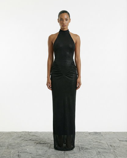 Metallic Knit Halter Maxi  Dress