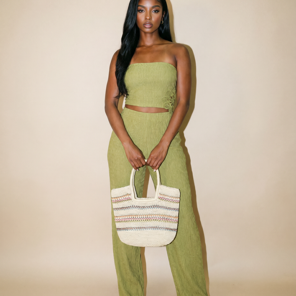 Embellished Tube Top Pants Set