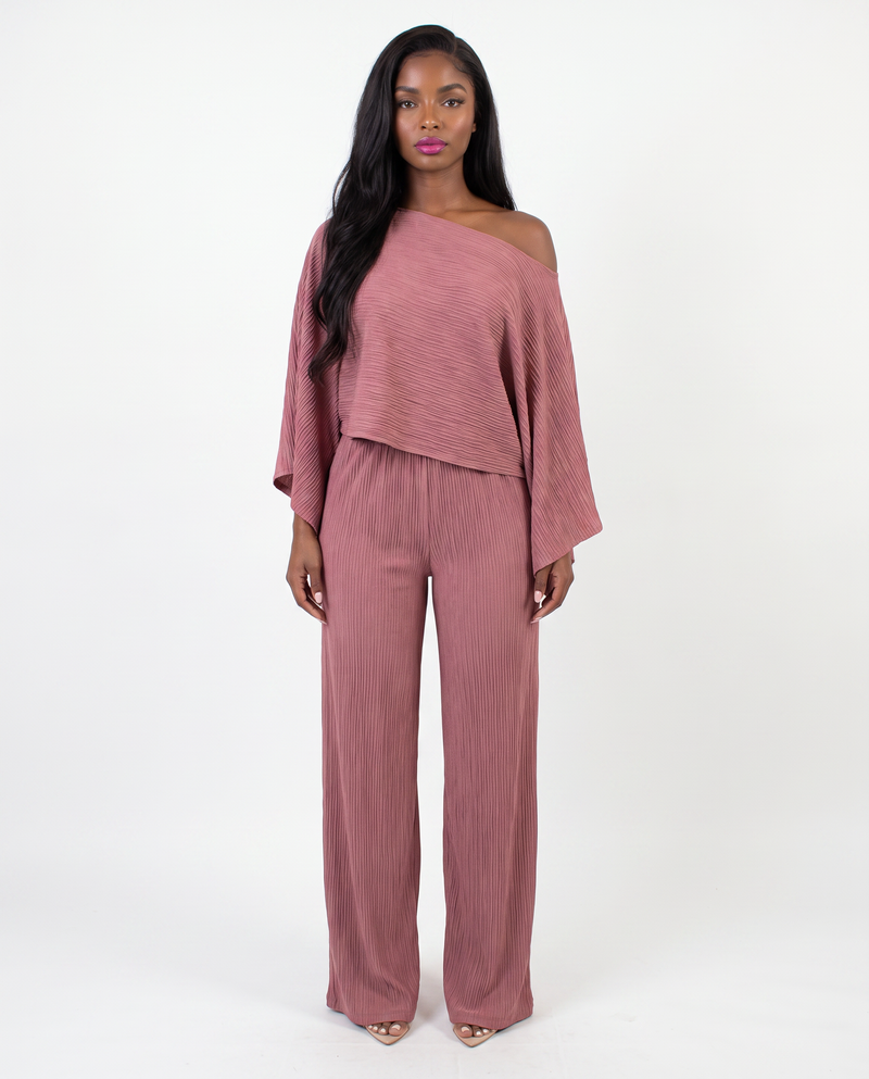 Off Shoulder Wide Leg Pants Set