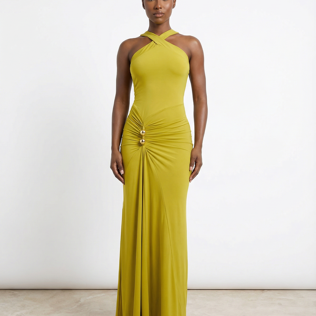 Mock Neck Drape Maxi Dress