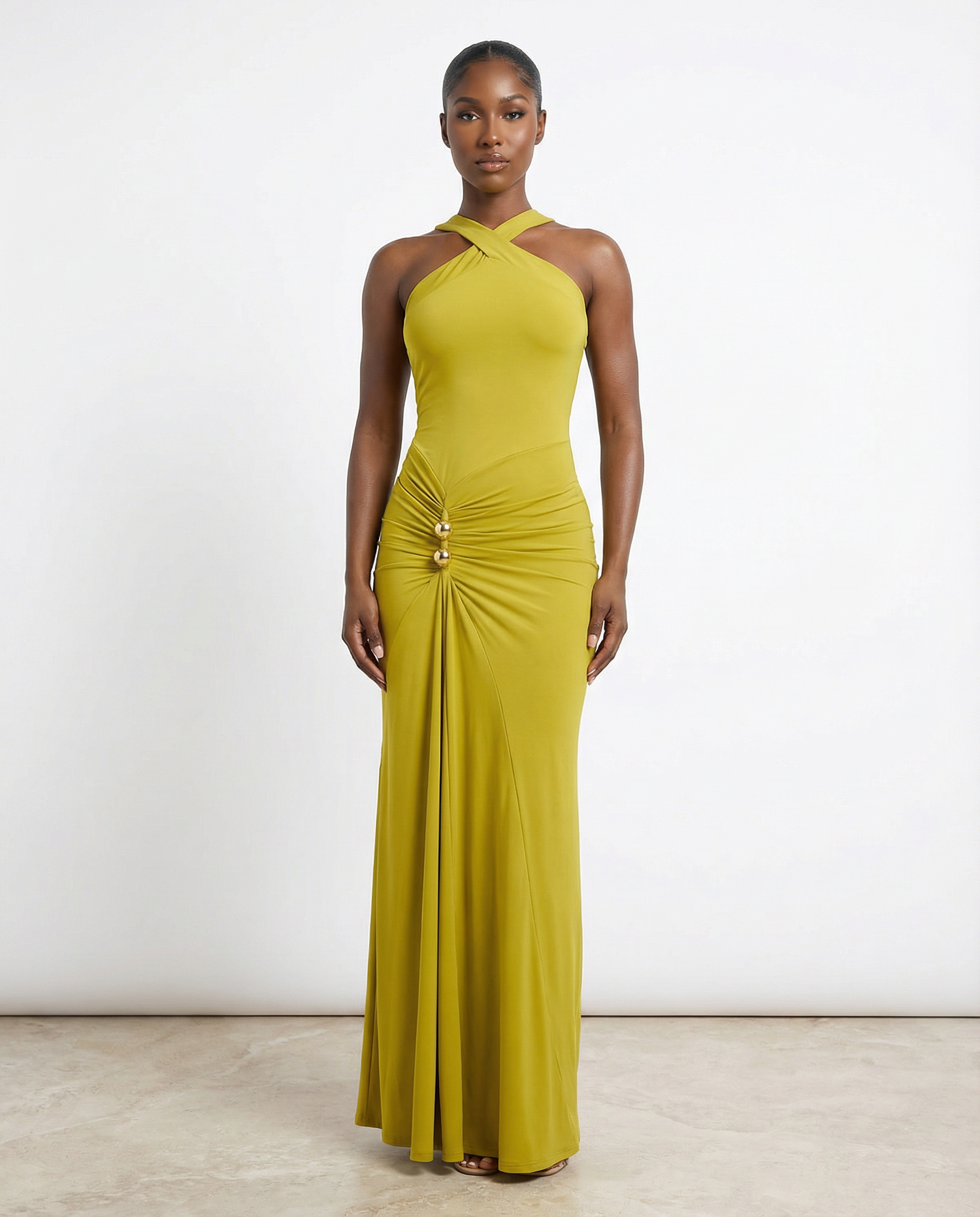 Mock Neck Drape Maxi Dress