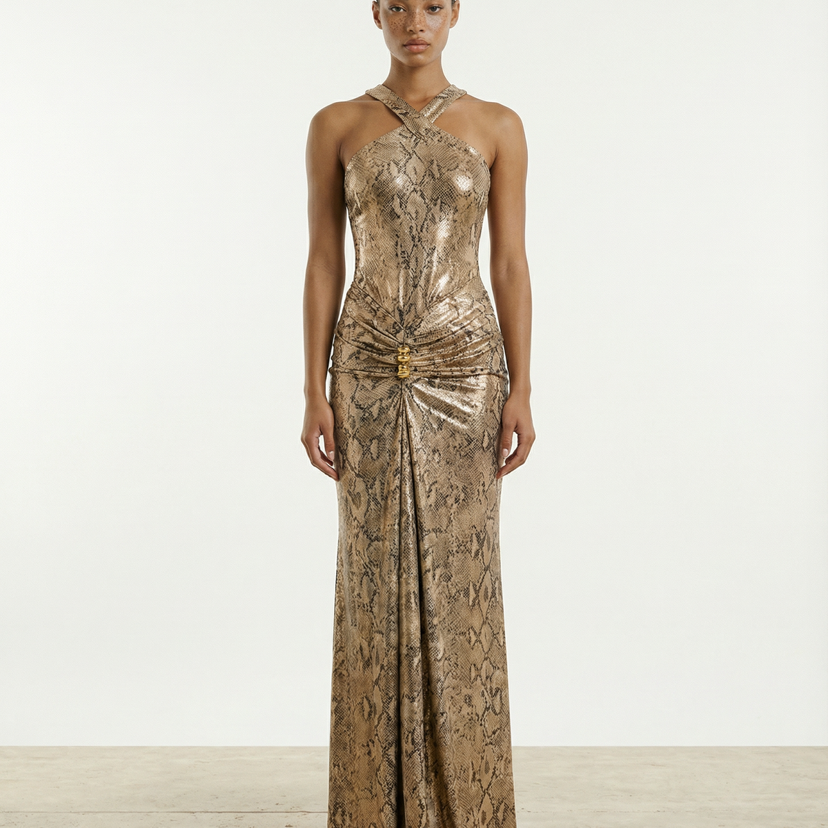 Print  Foil Gold Trim Maxi