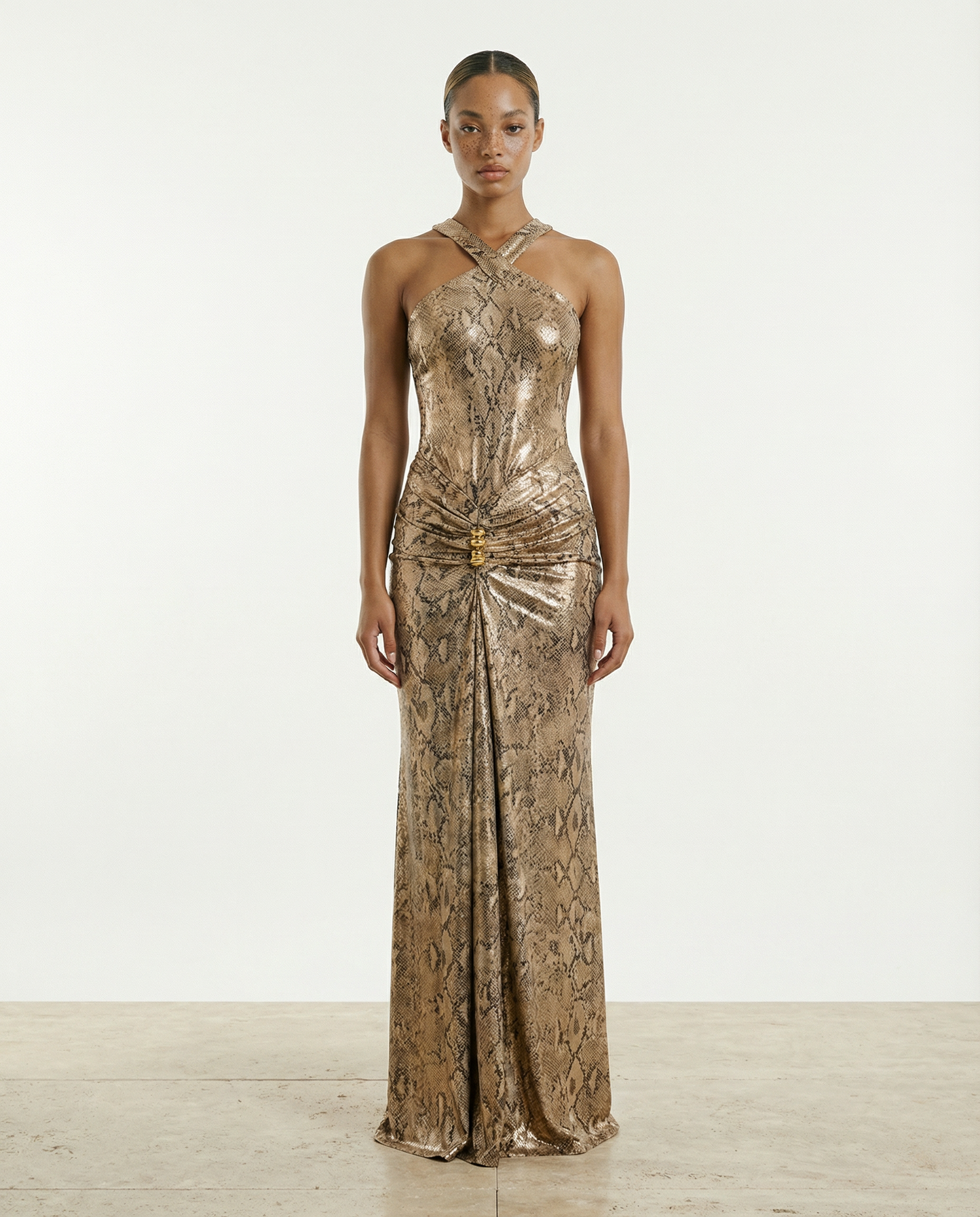 Print  Foil Gold Trim Maxi