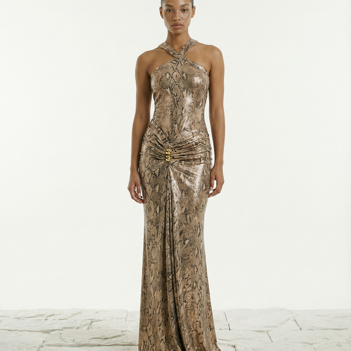 Print  Foil Gold Trim Maxi