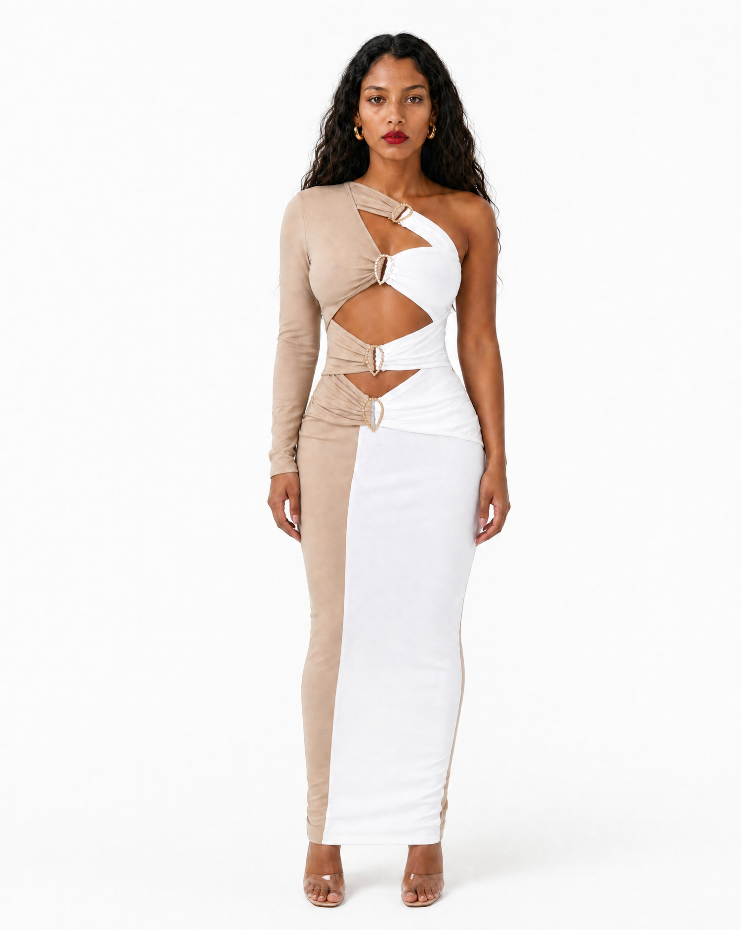 Colorblock Cut Out Bodycon Maxi Dress