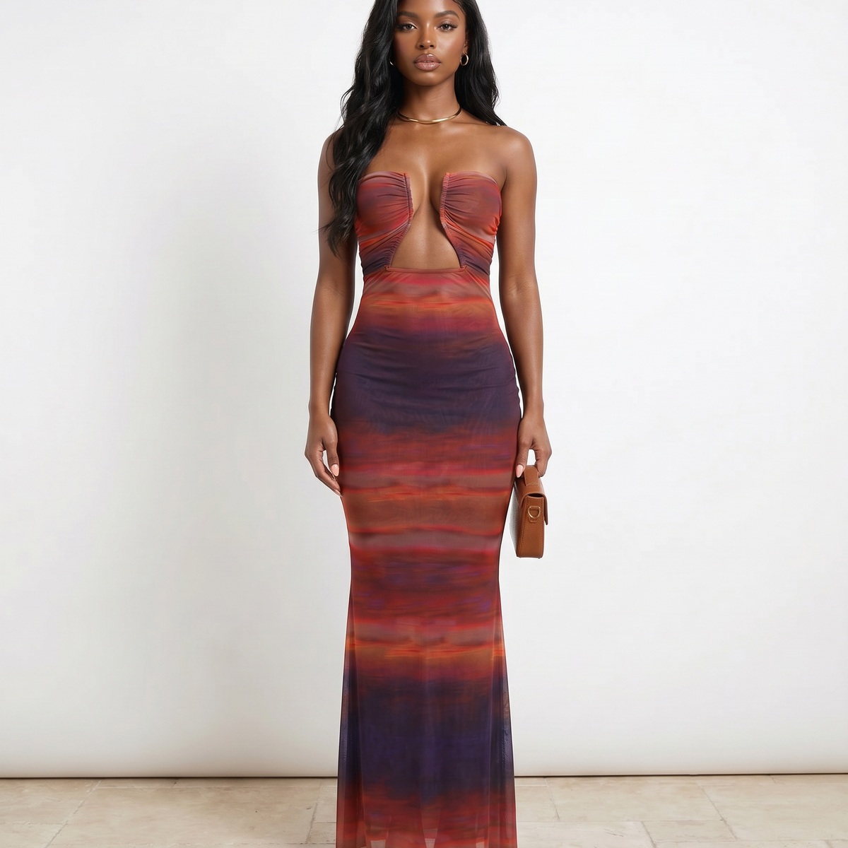 Abstract Sleeveless Maxi Dress