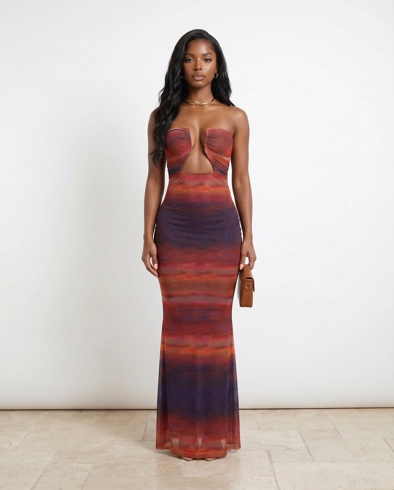 Abstract Sleeveless Maxi Dress