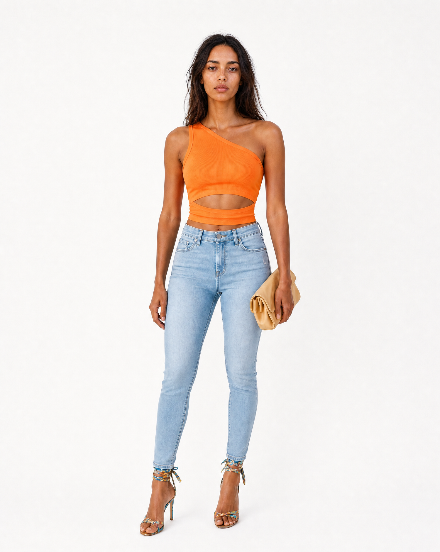 Ribbed Cut Out One Shoulder Crop Top