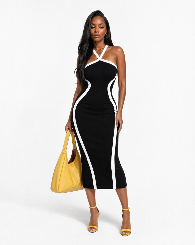 Curve Appeal Contrast Trim Midi Dress