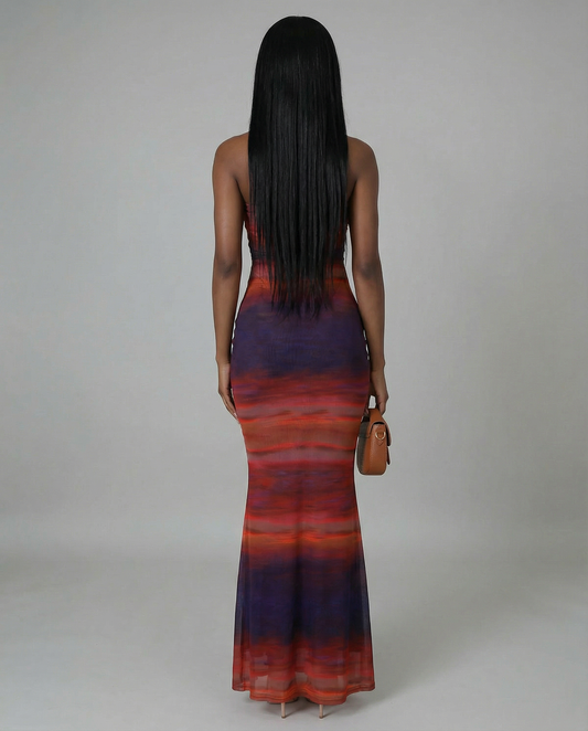 Abstract Sleeveless Maxi Dress