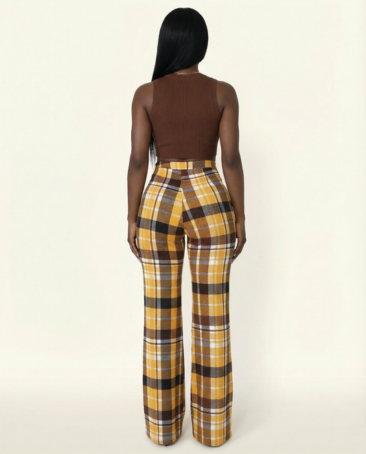 PLAID HIGH WAISTED PANTS