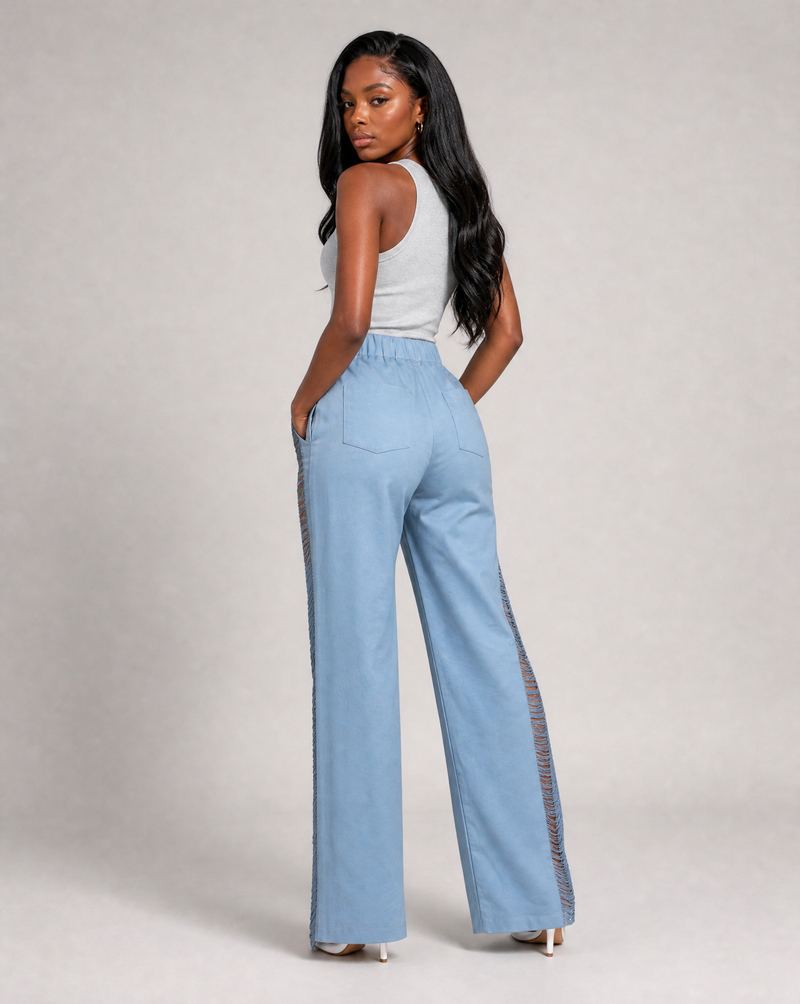 High-Waisted Shredded Fringe Pants
