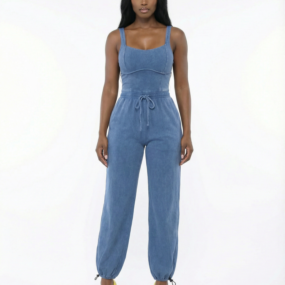 Washed Blue Stretch Jogger Jumpsuit