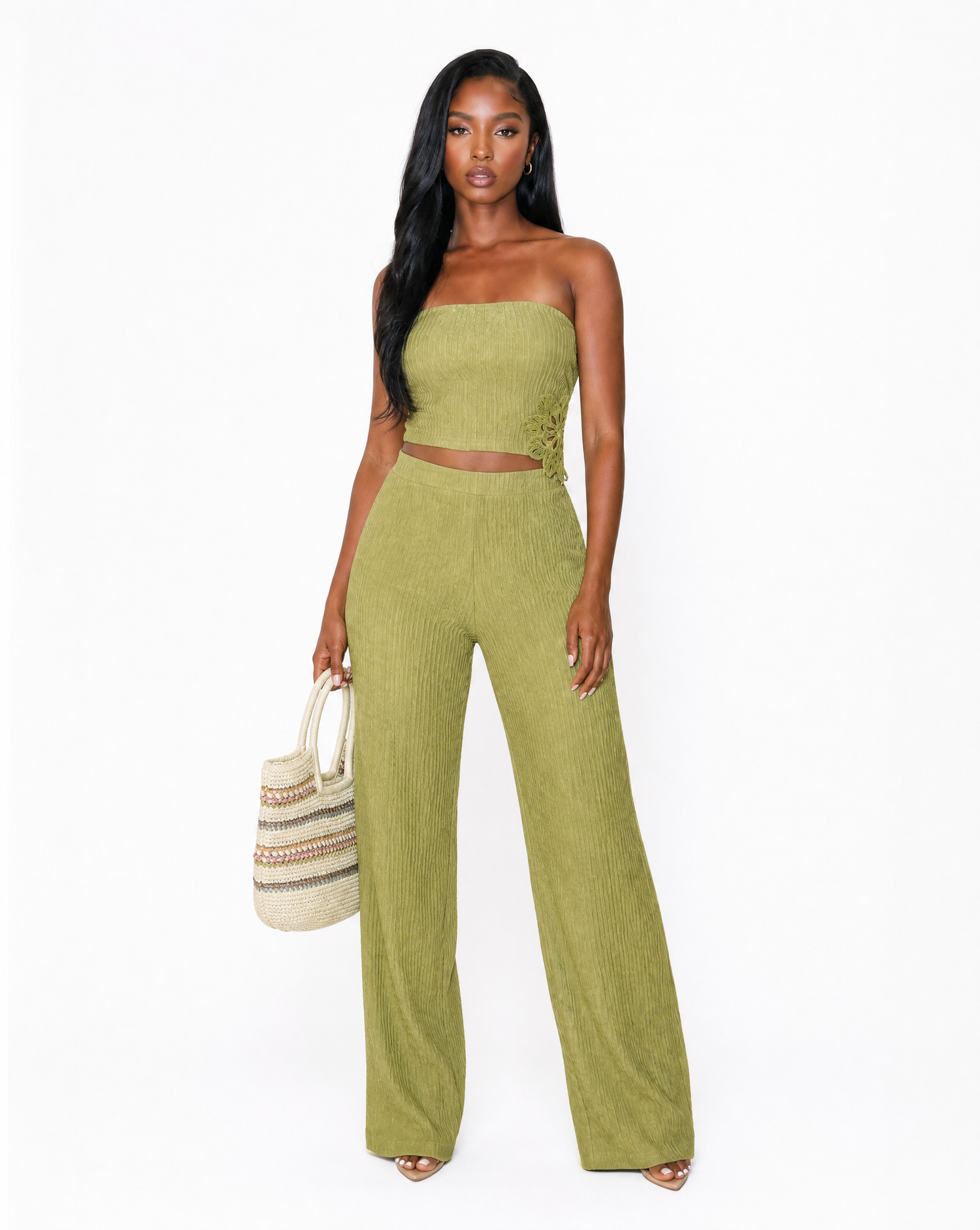 Embellished Tube Top Pants Set