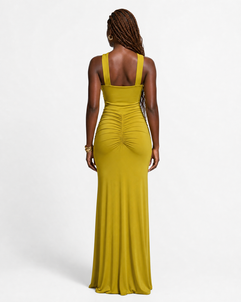 Mock Neck Drape Maxi Dress
