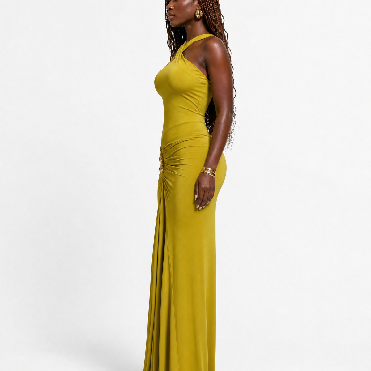 Mock Neck Drape Maxi Dress
