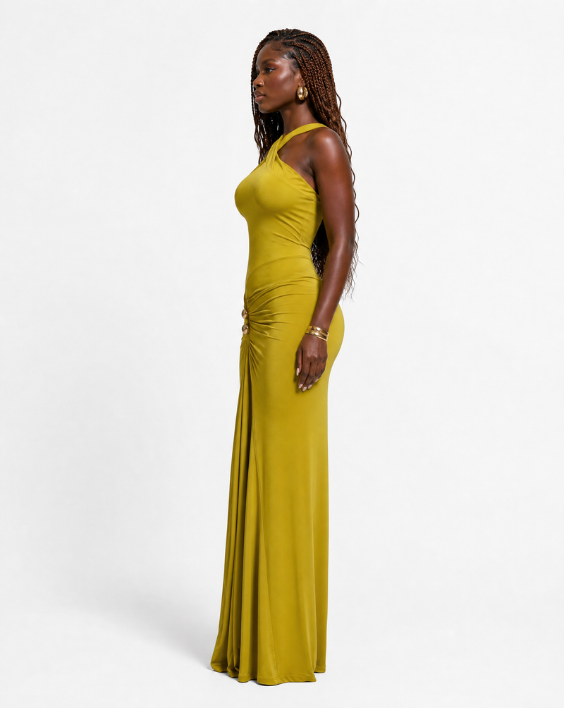 Mock Neck Drape Maxi Dress