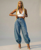 High Waist Balloon Jeans With Button Cuff
