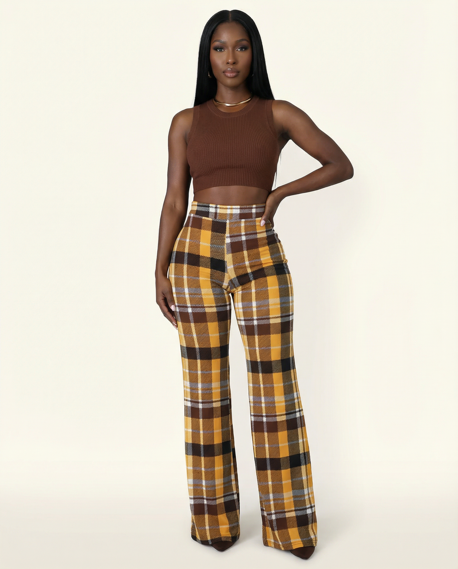 PLAID HIGH WAISTED PANTS