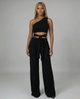 Black Tie Front Slinky One Shoulder Wide Leg Jumpsuit