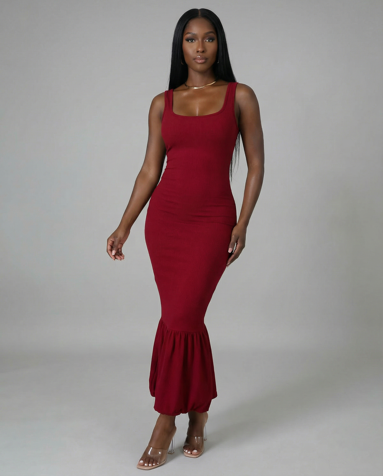 Sleeveless ribbed mermaid bubble hem dress