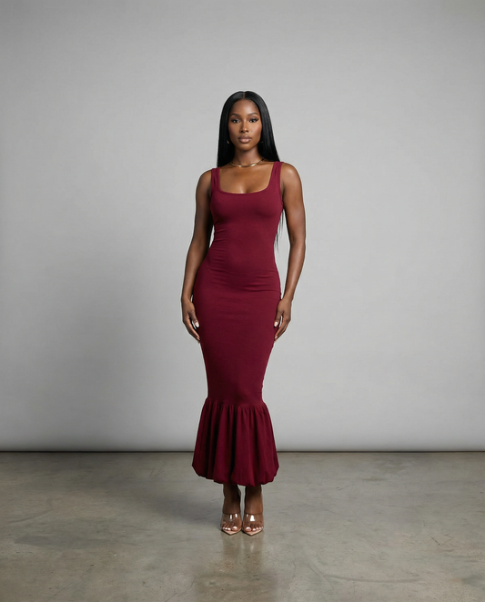 Sleeveless ribbed mermaid bubble hem dress