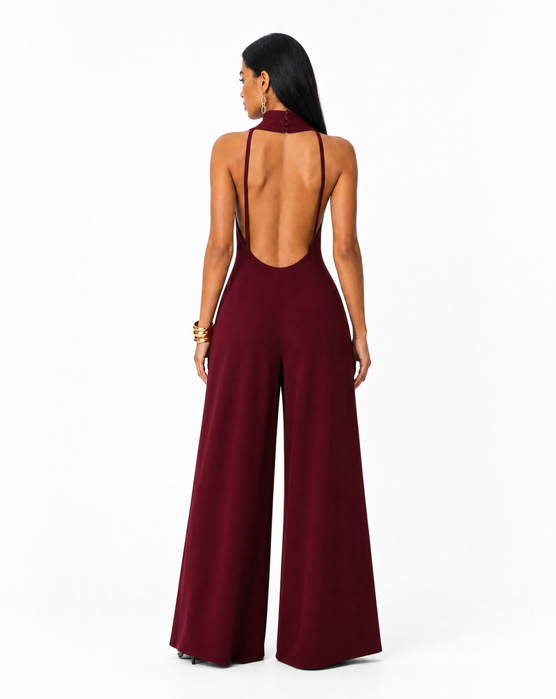 Burgundy Wide Leg Jumpsuit