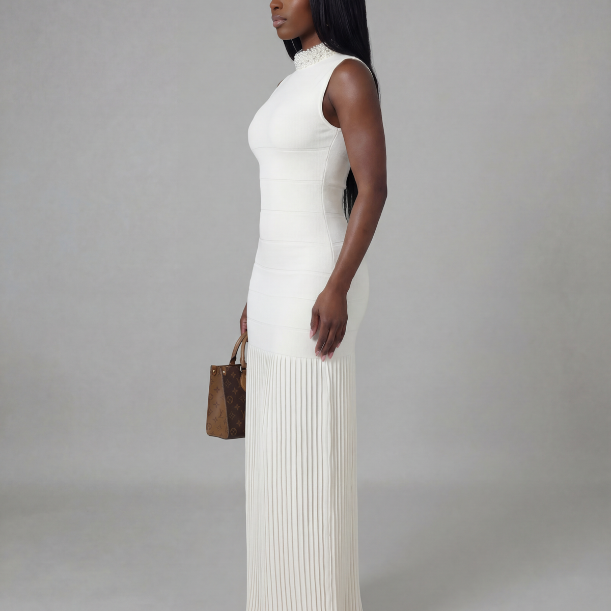 Bodycon Dress Pleated Below Waist