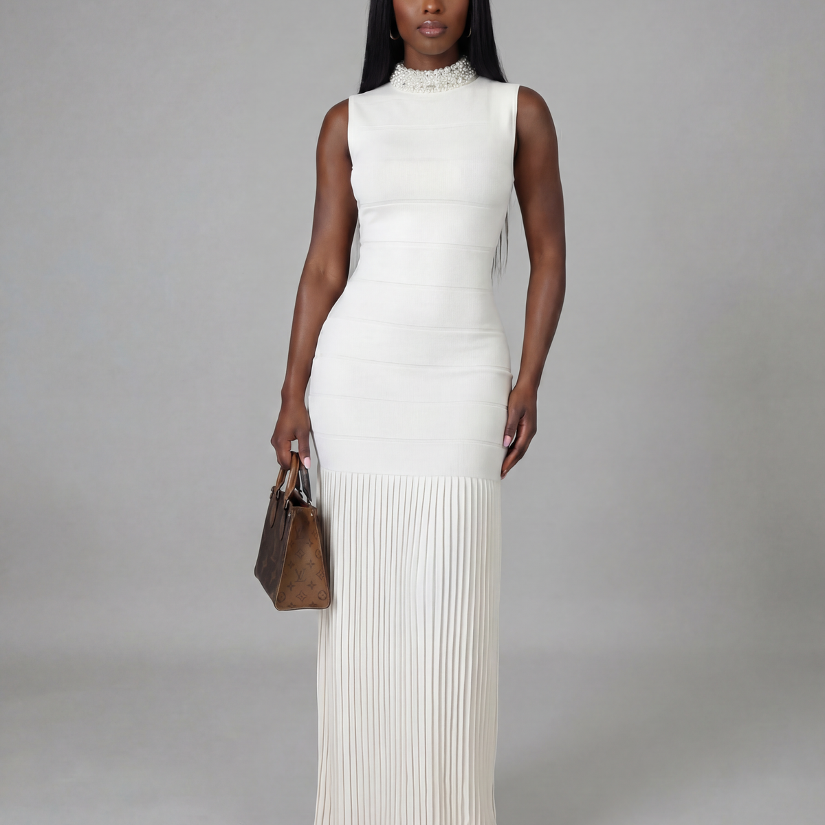 Bodycon Dress Pleated Below Waist