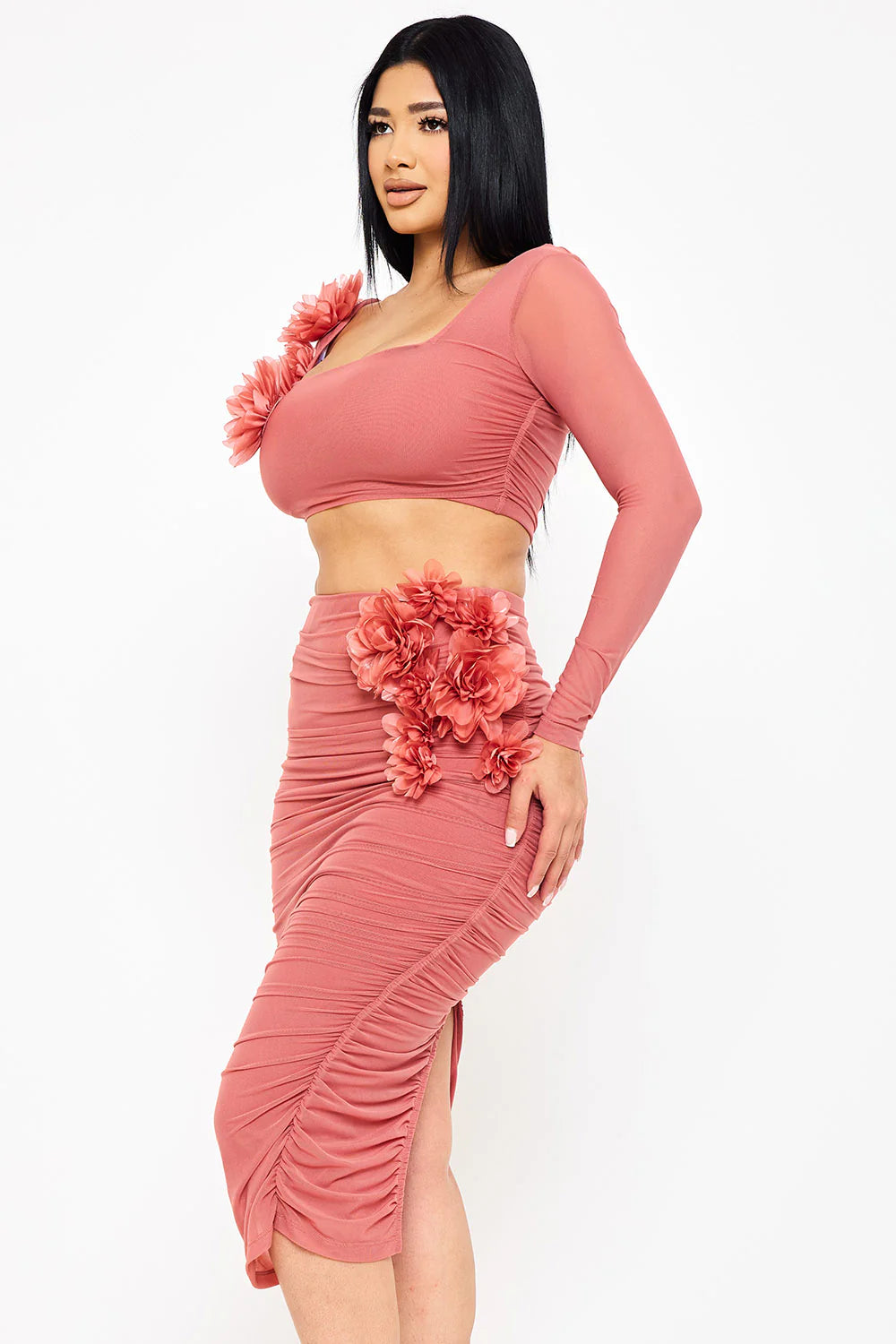 Satin Rose Skirt Set