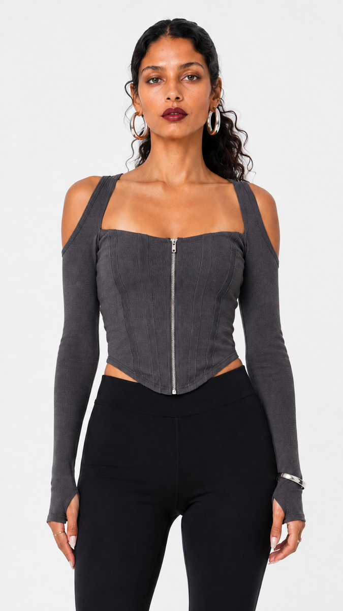 Square Neck Shoulder Cut Out Bustier Top