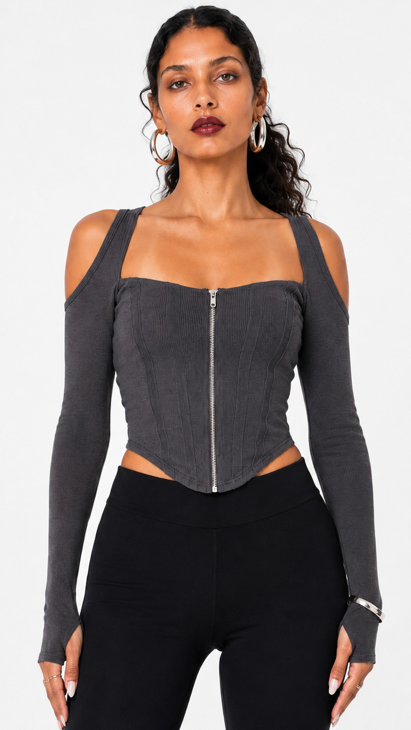 Square Neck Shoulder Cut Out Bustier Top