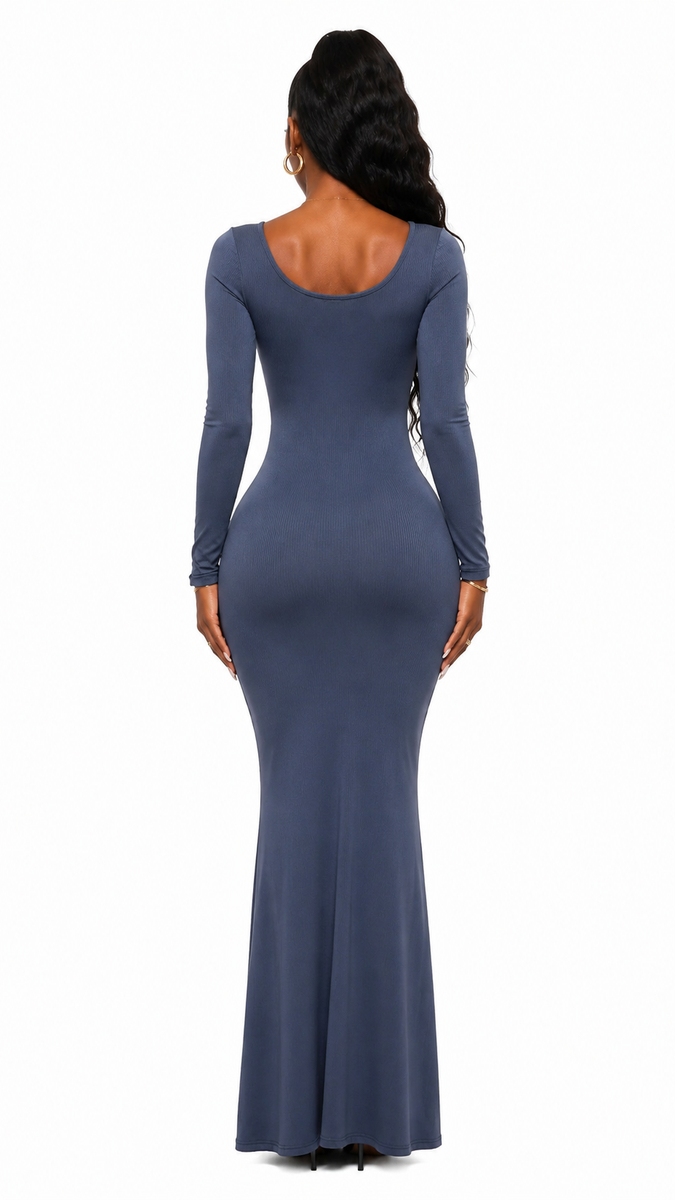 Ribbed Long Sleeve Mermaid Maxi Dress