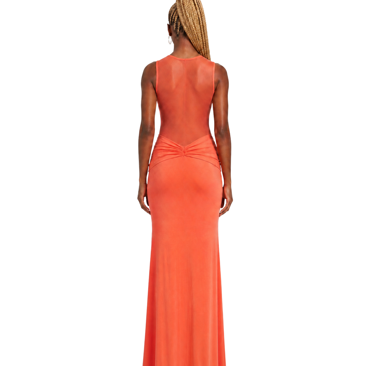 Coral Knot Mesh Cutout Maxi Dress