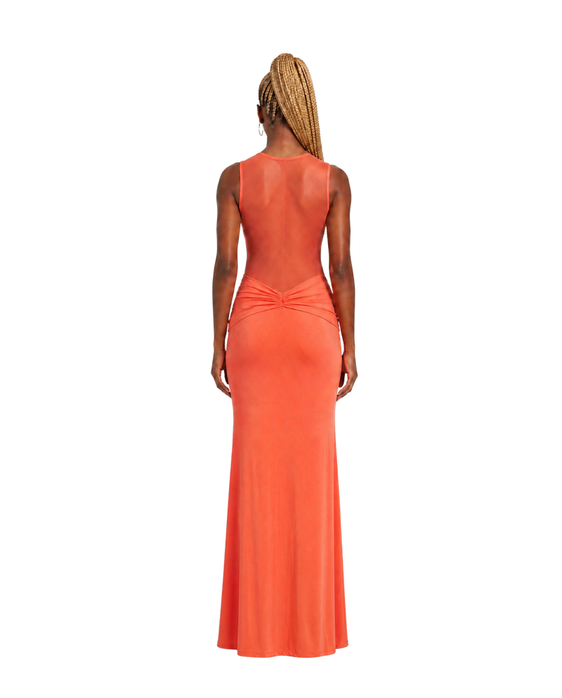 Coral Knot Mesh Cutout Maxi Dress
