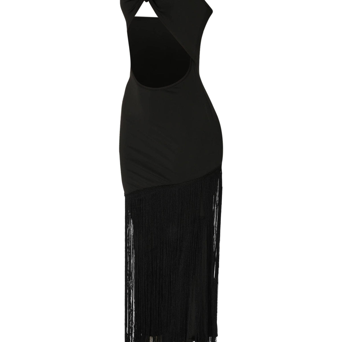 Fringe Trim Halter Neck Maxi Dress