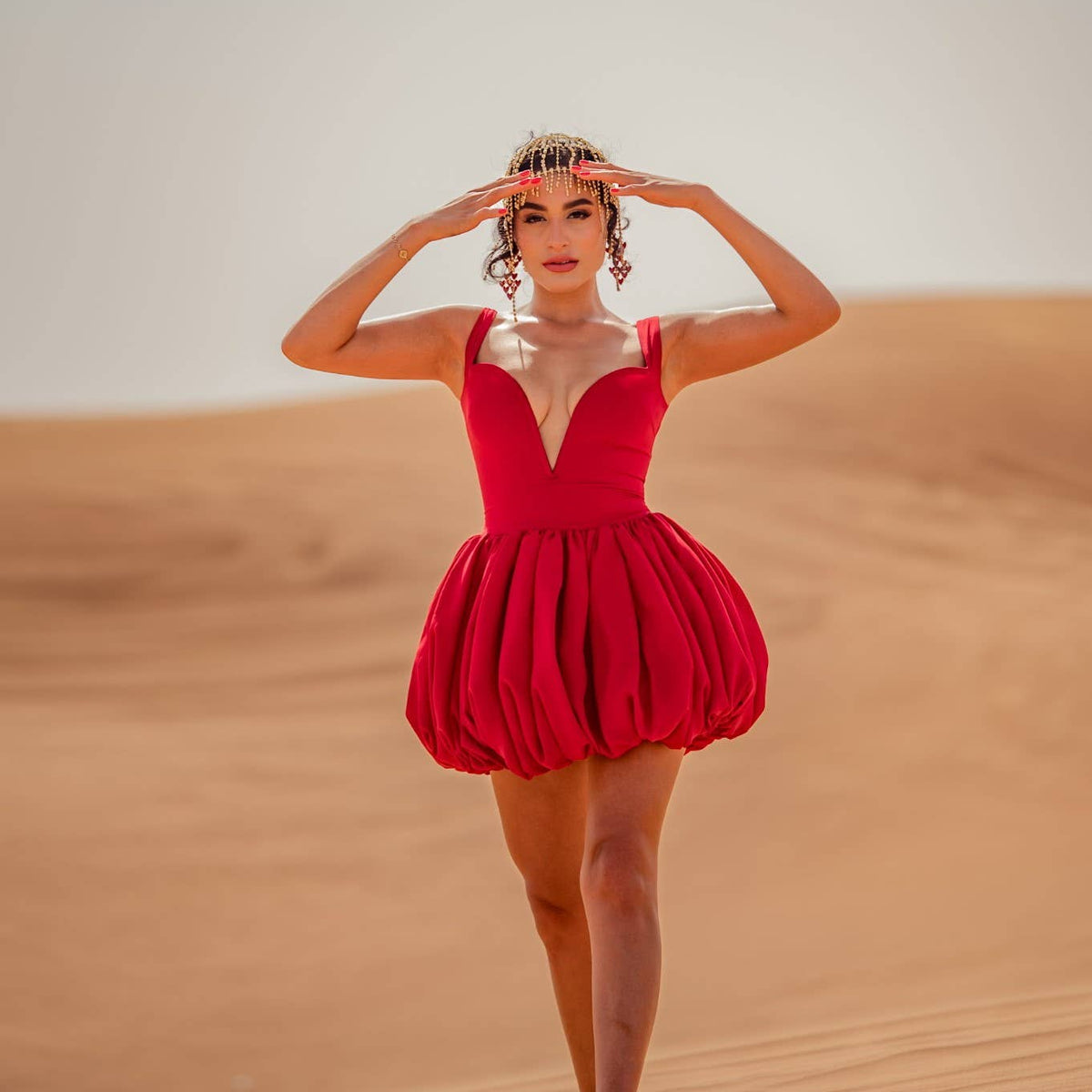 Plunge Bubble Hem Mini Dress