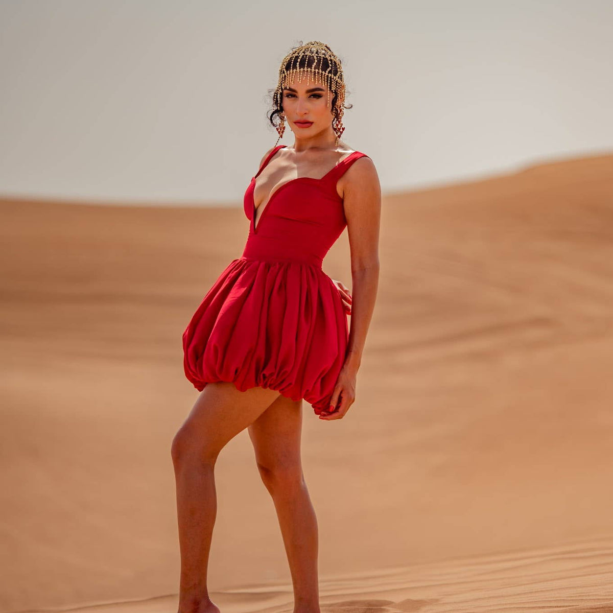 Plunge Bubble Hem Mini Dress