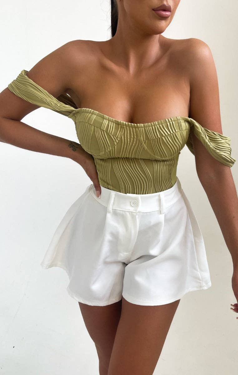 Sage Off The Shoulder Jacquard Top
