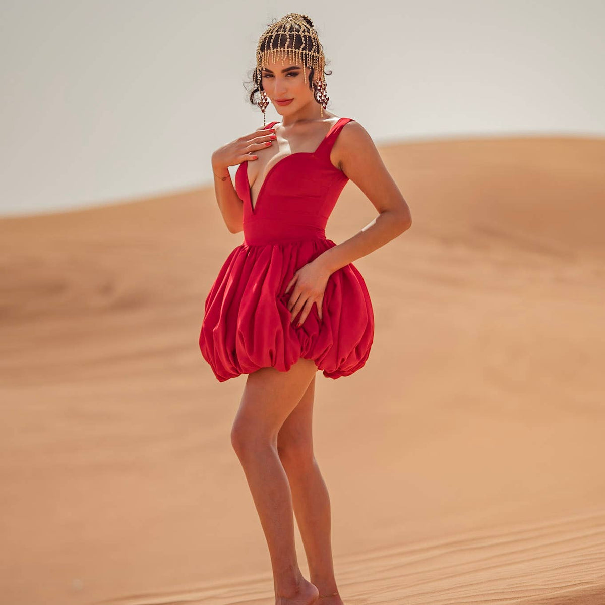 Plunge Bubble Hem Mini Dress