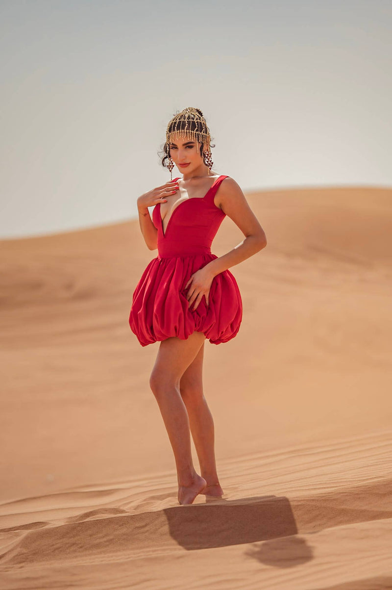 Plunge Bubble Hem Mini Dress