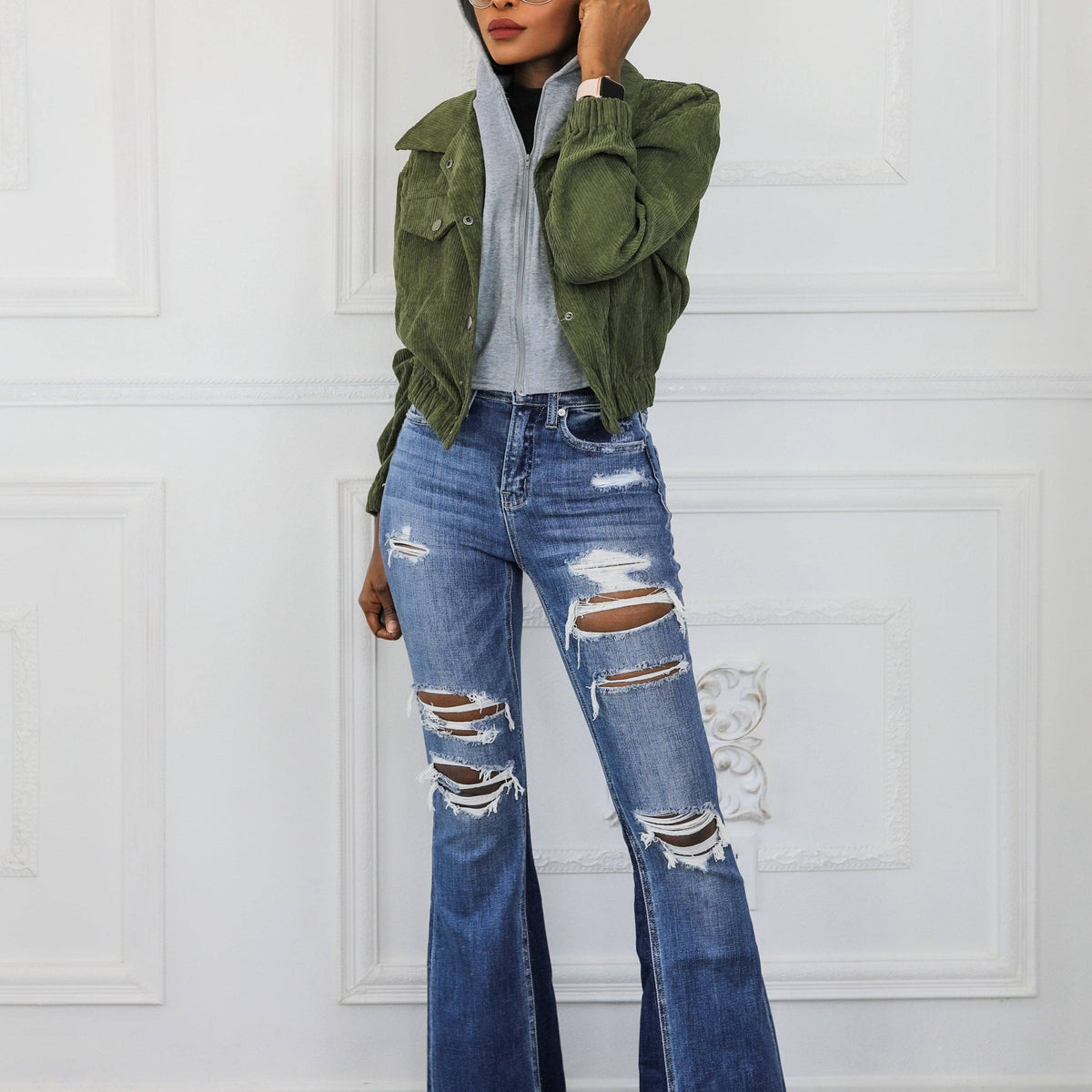 Daily Warmth Long Sleeve Inside Hoodie Corduroy Jacket