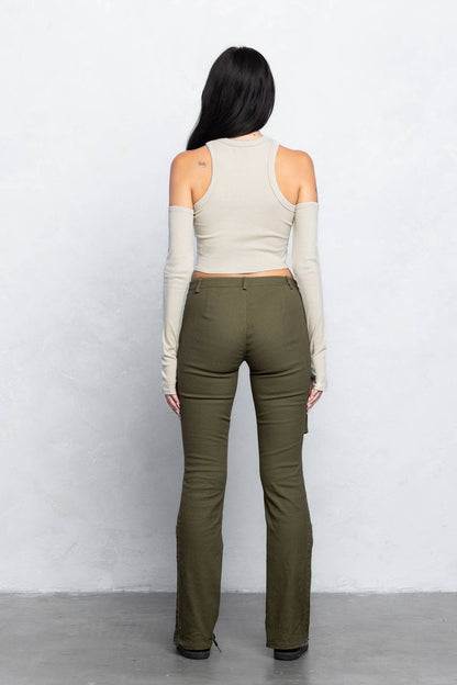 Ribbed buckle detail cami top w/ attached sleeves