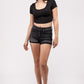 Washed Black Cuffed Raw Hem Denim Shorts