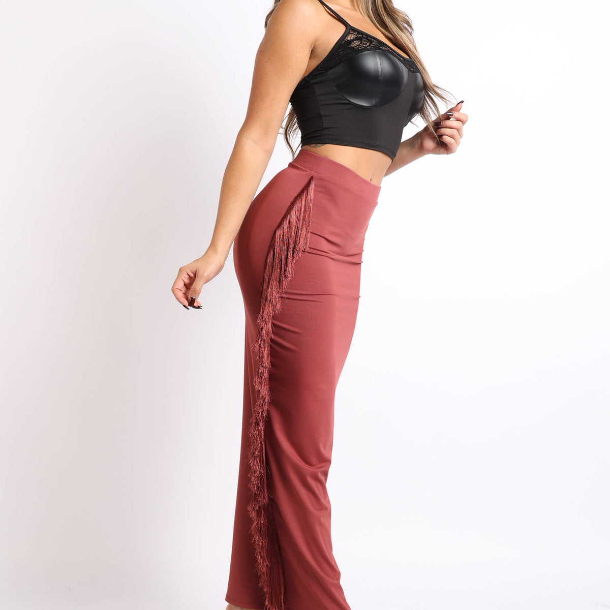 Fringe maxi skirt